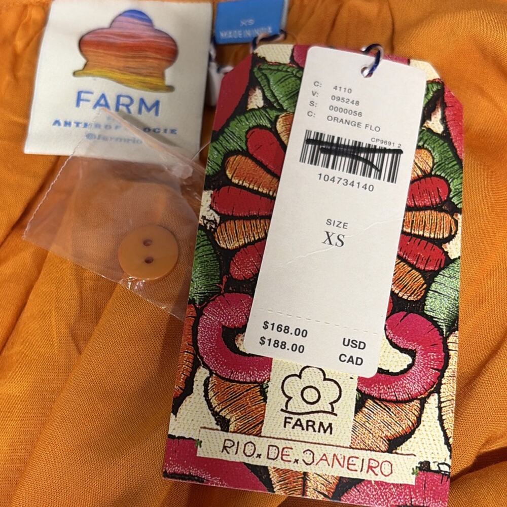Farm Rio Anthropologie NWT - Orange Long Sleeve Blouse Size XS - Picture 3 of 5